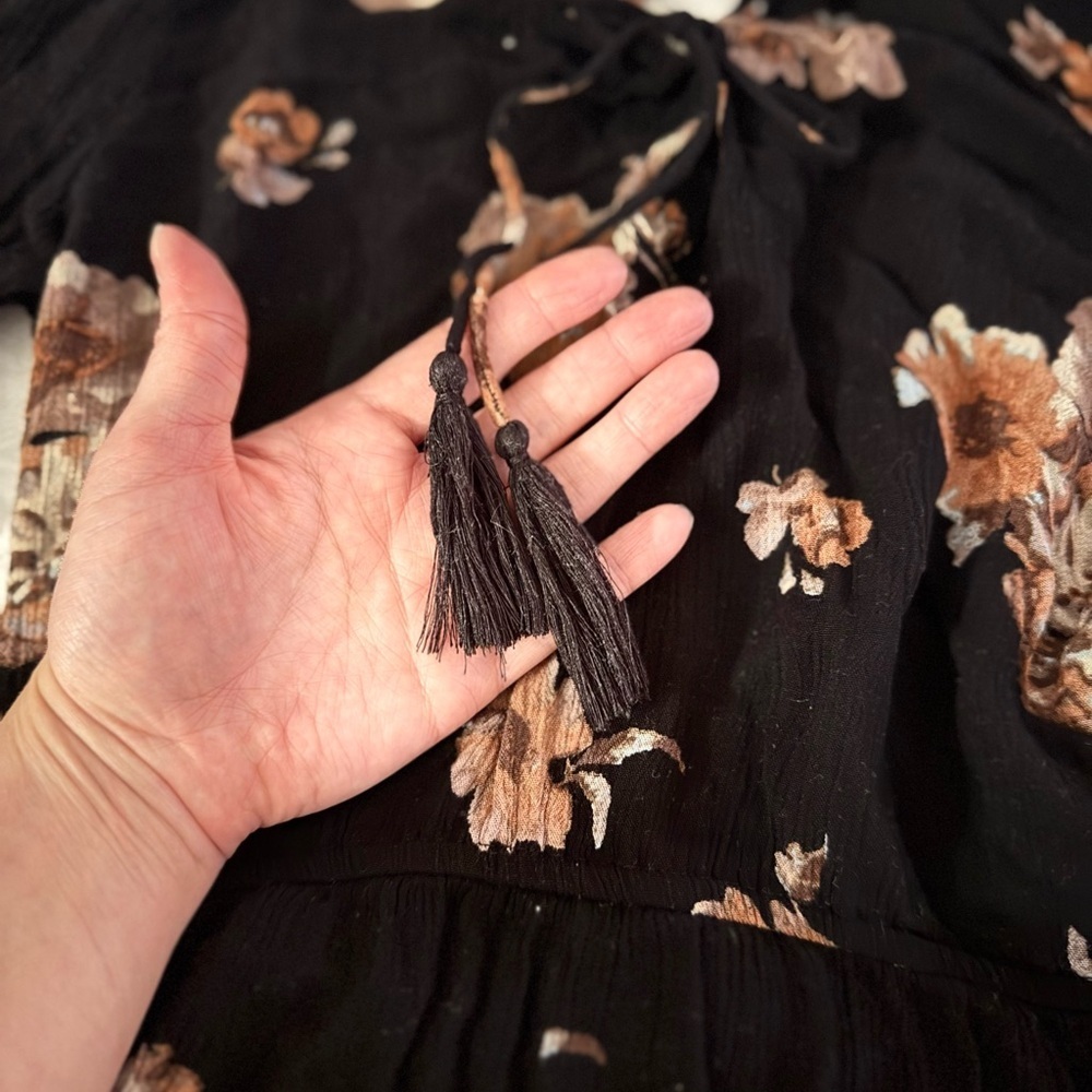 American Rag Black Floral Bell Sleeve Romper | Size Small - Picture 3 of 4